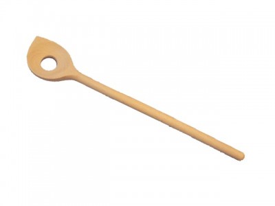 Pointed mixing spoon with hole, maple